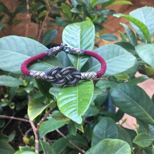 Eskitme Gri sonsuzluk Bordo İpli Gümüş Kazaziye Bileklik BL078