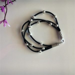 Siyah Zincir Gümüş Dorika Üçlü Gümüş Kazaziye Bileklik BL033