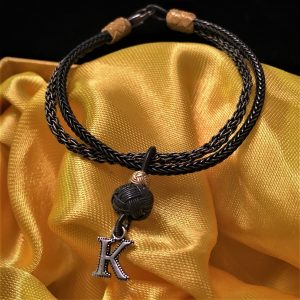 Kişiselleştirilebilir Tek Harfli Siyah Zincir Gümüş Bileklik BL030