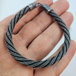 5mm Kalin Capraz Orgu Eskitme Gri Gumus Kazaziye Bileklik 15