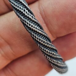 5mm Kalin Capraz Orgu Eskitme Gri Gumus Kazaziye Bileklik 17