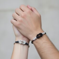 999 Ayar Gümüş Kazaziye Bileklik Çift Seti - El Örgüsü Siyah Beyaz