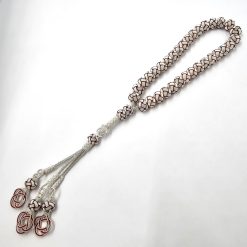 999 Ayar Gumus Kazaziye Tesbih Kirmizi Beyaz 10mm Top 2