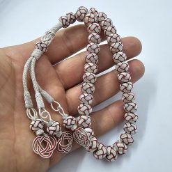 999 Ayar Gumus Kazaziye Tesbih Kirmizi Beyaz 10mm Top 7