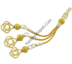 Altın-Beyaz Aşk Düğümlü Gümüş Kazaz Üçlü Tespih Püskülü-ön