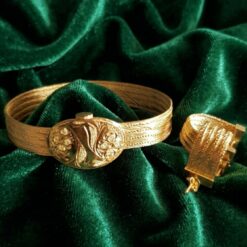 Bes Sira Kalem Islemeli Hasir Bileklik ve Kupe Altin Kaplama