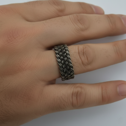 Eskitme Gri Ikili Orgu Gumus Kazaziye Yuzuk 1