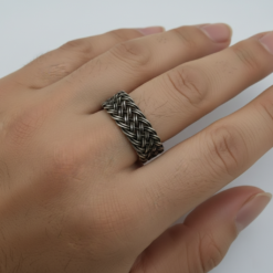 Eskitme Gri Ikili Orgu Gumus Kazaziye Yuzuk 2