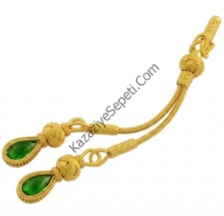 Gümüş Kazaz Püskül Altın Kaplama İkili Yeşil Zümrüt Taşlı