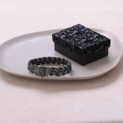 Handcrafted Silver Mens Bracelet with Embroidered Clasp