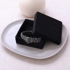 Handcrafted Silver Mens Bracelet with Embroidered Clasp 2