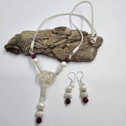 Kırmızı Mercan & İnci 999 Ayar Gümüş Kazaziye Seti