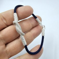 Lacivert İpli Gemici Düğümü Gümüş Kazaziye Bileklik BL066