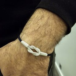 Lacivert Ipli Gemici Dugumu Gumus Kazaziye Bileklik BL066 15