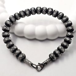 Oxide Gray 999 Sterling Silver Hand Knitted Beaded Bracelet 10