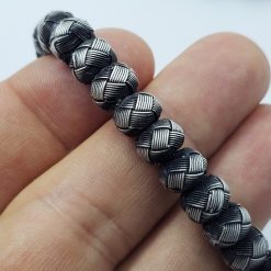 Oxide Gray 999 Sterling Silver Hand Knitted Beaded Bracelet 12