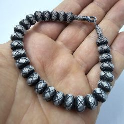Oxide Gray 999 Sterling Silver Hand Knitted Beaded Bracelet 13