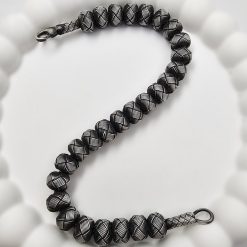 Oxide Gray 999 Sterling Silver Hand Knitted Beaded Bracelet 15