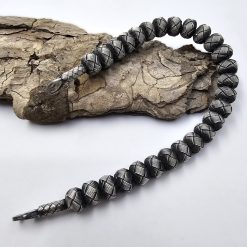 Oxide Gray 999 Sterling Silver Hand Knitted Beaded Bracelet 18