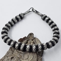 Oxide Gray 999 Sterling Silver Hand Knitted Beaded Bracelet 22