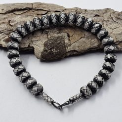 Oxide Gray 999 Sterling Silver Hand Knitted Beaded Bracelet 23