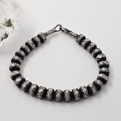 Oxide Gray 999 Sterling Silver Hand Knitted Beaded Bracelet 26