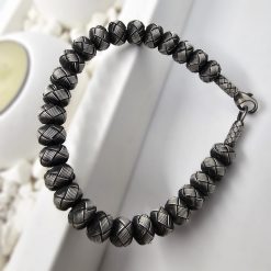 Oxide Gray 999 Sterling Silver Hand Knitted Beaded Bracelet 27