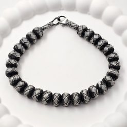 Oxide Gray 999 Sterling Silver Hand Knitted Beaded Bracelet 6