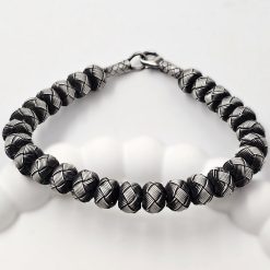 Oxide Gray 999 Sterling Silver Hand Knitted Beaded Bracelet 8