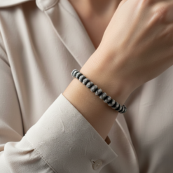 Oxide Gray 999 Sterling Silver Handknitted Beaded Bracelet 1