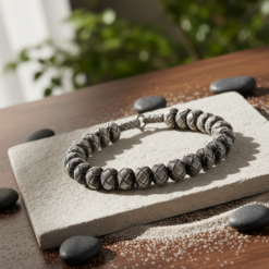 Oxide Gray 999 Sterling Silver Handknitted Beaded Bracelet 6