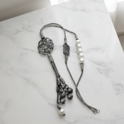 Ozel Tasarim Incili Eskitme Gri Gumus Kazaziye Kolye 1