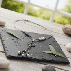 Ozel Tasarim Incili Eskitme Gri Gumus Kazaziye Kolye 2