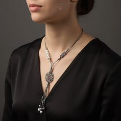 Ozel Tasarim Incili Eskitme Gri Gumus Kazaziye Kolye 4