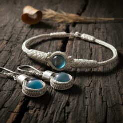 Quartz Bileklik Küpe Set - 999K Gümüş Kazaziye & Doğal Taş