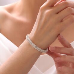 Thick Hair Braid Hand Knitted Silver Bracelet 12