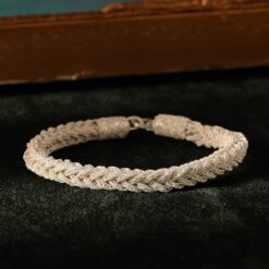 Thick Hair Braid Hand Knitted Silver Bracelet 14