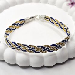 Yellow dark blue and white handknitted silver bracelet 2