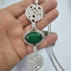 Yeşil Taşlı Aşk Düğümü 999 Ayar Gümüş Kolye KL045 - Ön Görünüm